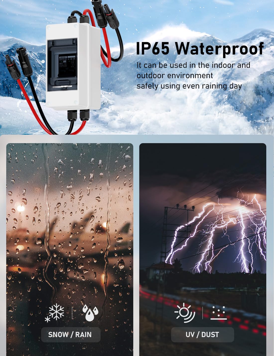 DIHOOL 40A 1000V interruptor de protección de circuito DC disyuntor de protección fotovoltaica con carcasa IP65 impermeable conector solar cable para instalaciones solares