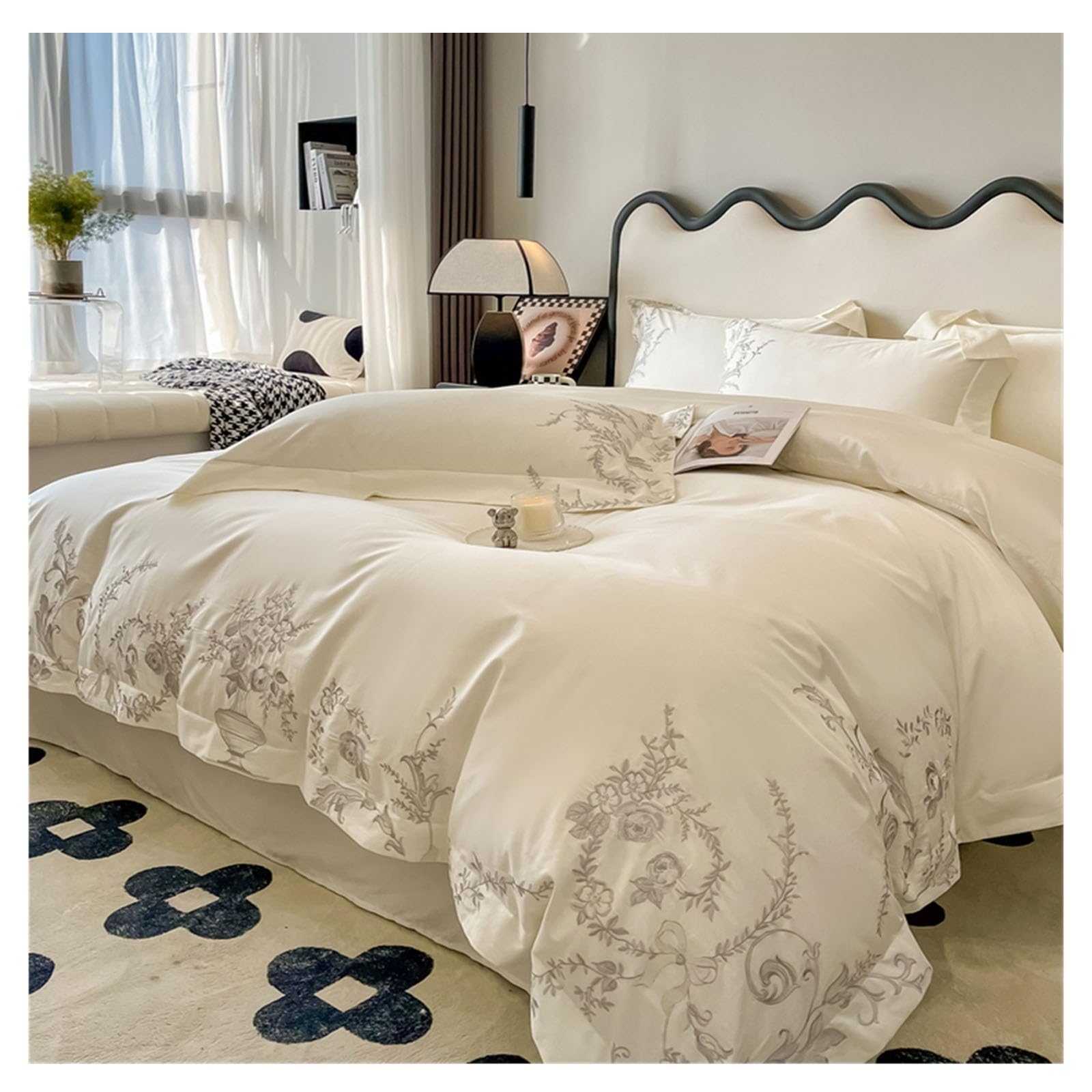 Housse de couette en coton pour lit double parure de lit cocon de douceur 4 pièces