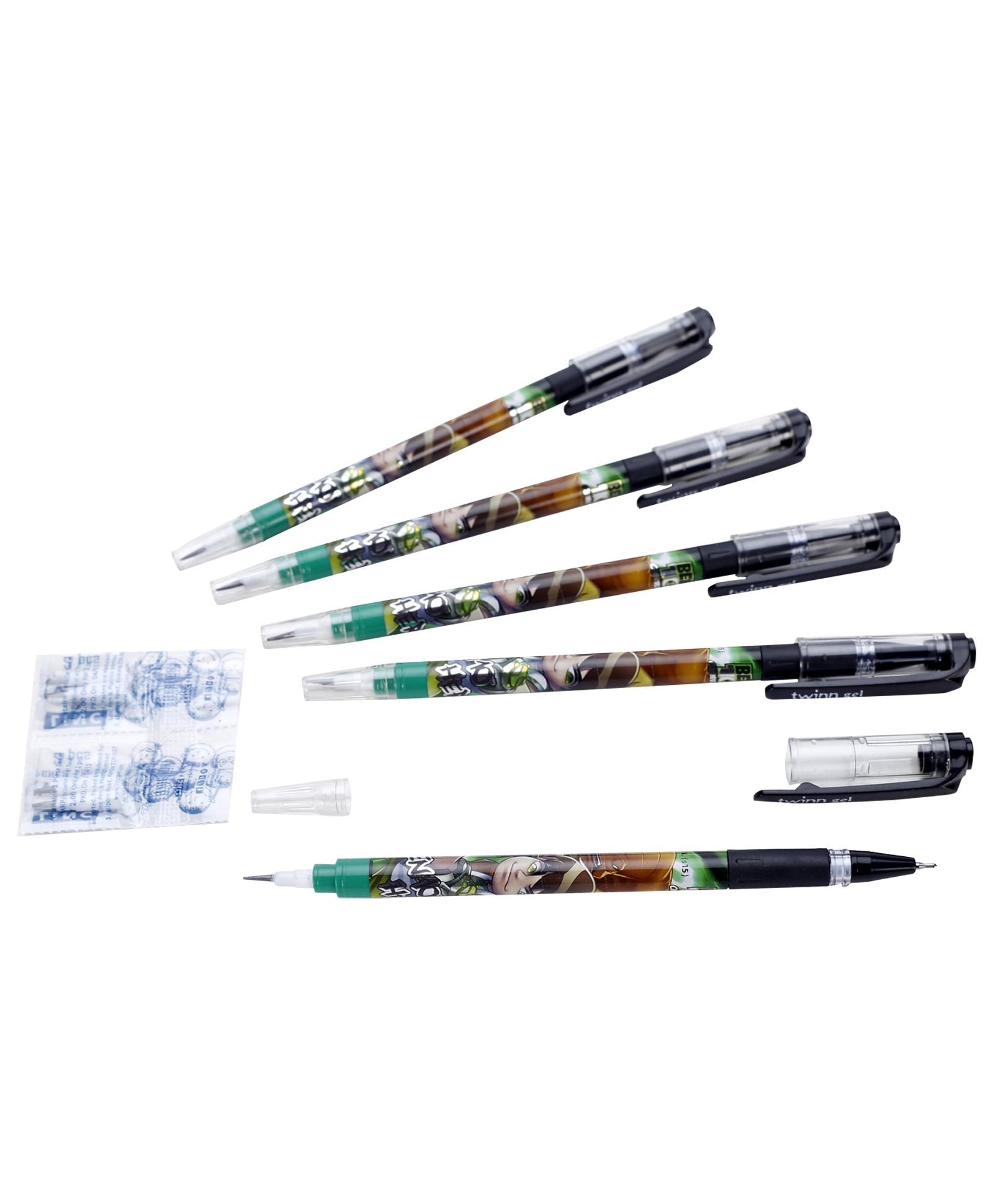 Hmi Cartoon Network Ben 10 Twin Gel Pen, Pencil 5 Pcs Pack (Blue