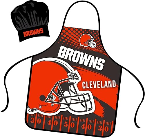 Cleveland Browns - Juego de sombreros de chef a todo color, tamaño universal, con lazo en la espalda, para asar en la parte trasera, para organizar