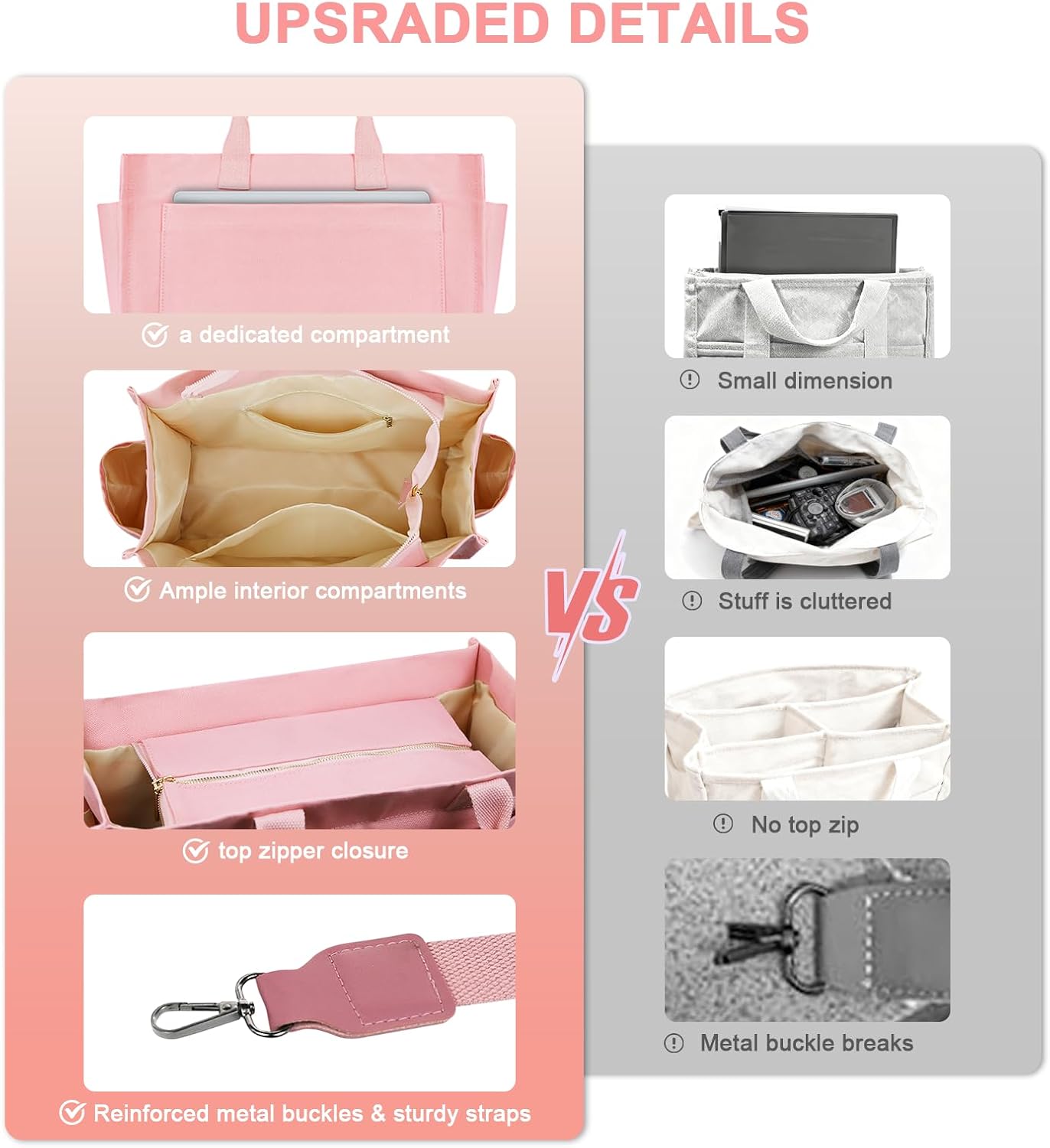 Canvas Tote Bag for Women With Pockets, Laptop Work Crossbody Purses Everything Shoulder Tote Bag Everyday Satchel Handbags - Image 6