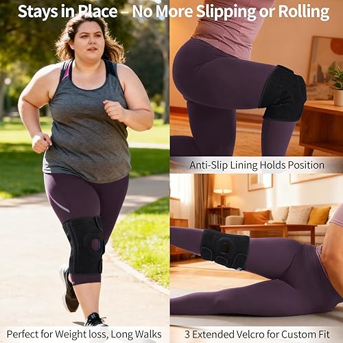 Miniatura 5 de ABYON Rodillera, soporte de rodilla para hombres y mujeres con estabilizadores laterales y correas ajustables, soporte de rótula abierta para