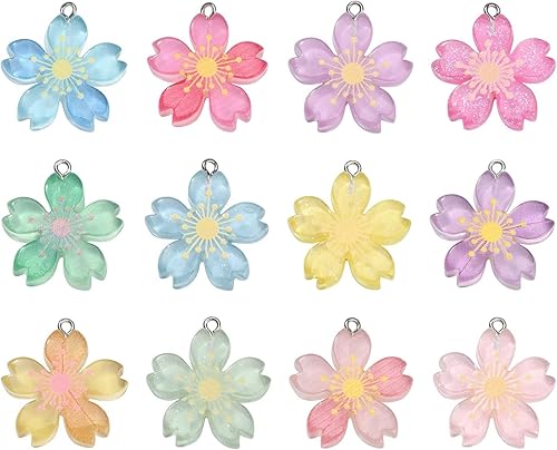 Miniatura 8 de DanLingJewelry 24 dijes de flores de cerezo de resina para mujer, joyería para hacer collares, aretes