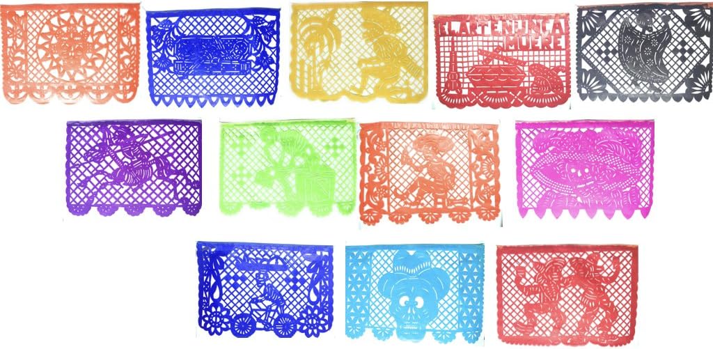 Mexican Tissue Banner "Papel Picado" Perfect for Weddings, Baptisms, and Birthday Parties (16 feet, Dia de Muertos)