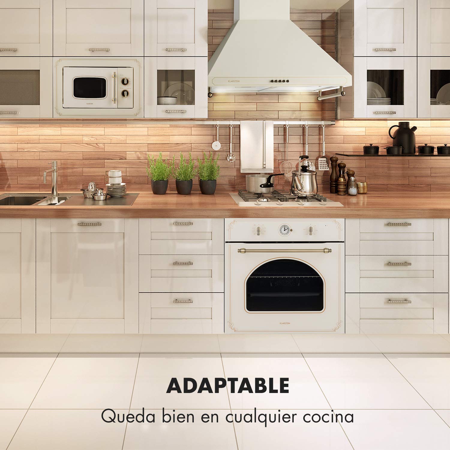 Klarstein Victoria 20 - Microondas, Diseño retro, 20 litros, Microondas de 800 W/Función grill de 1000 W, 3 funciones predeterminadas, Acero inoxidable, Incluye marco para montaje, Marfil