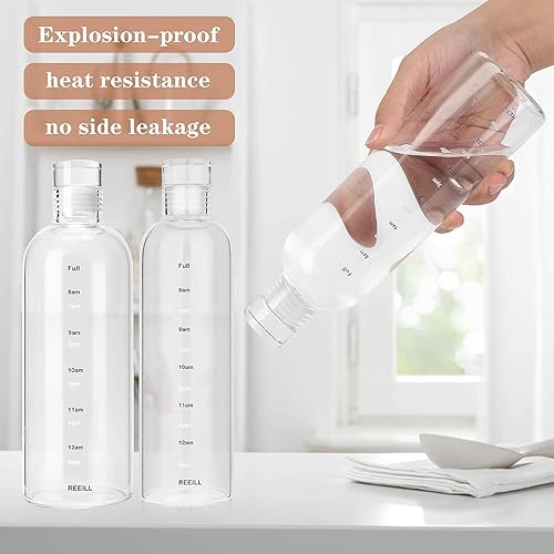 Miniatura 3 de DNIENKGE Botella de agua de vidrio de 27 onzas con marcador de tiempo, a prueba de fugas, sin BPA, reutilizable, con funda antideslizante, para