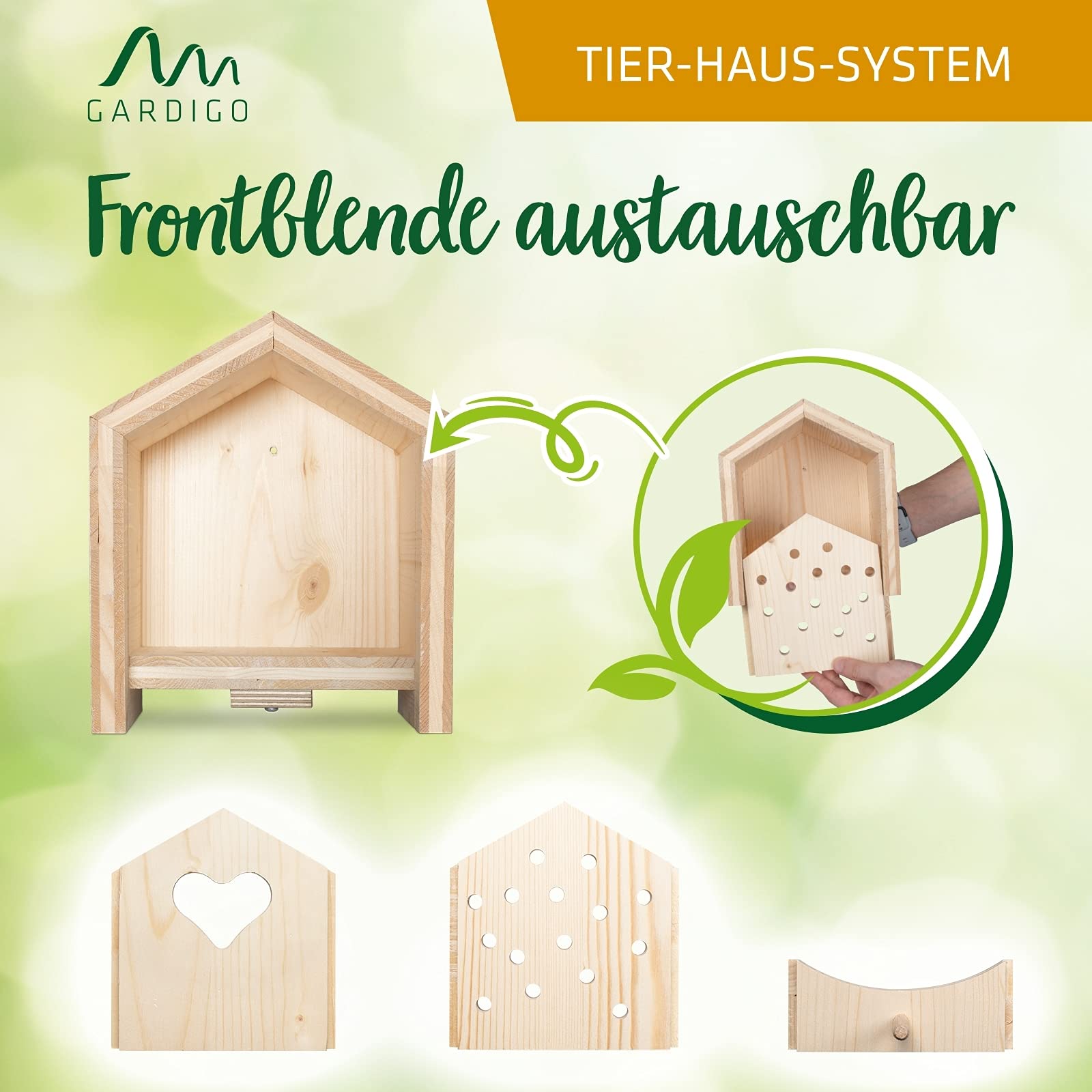 Gardigo Marienkäferhaus mit Wechselblenden - Insektenhotel Made in Germany | Insektenhotel für Marienkäfer, Nistkasten für Sperlinge, Vogelfutterhaus, 2 zusätzliche Wechselblenden