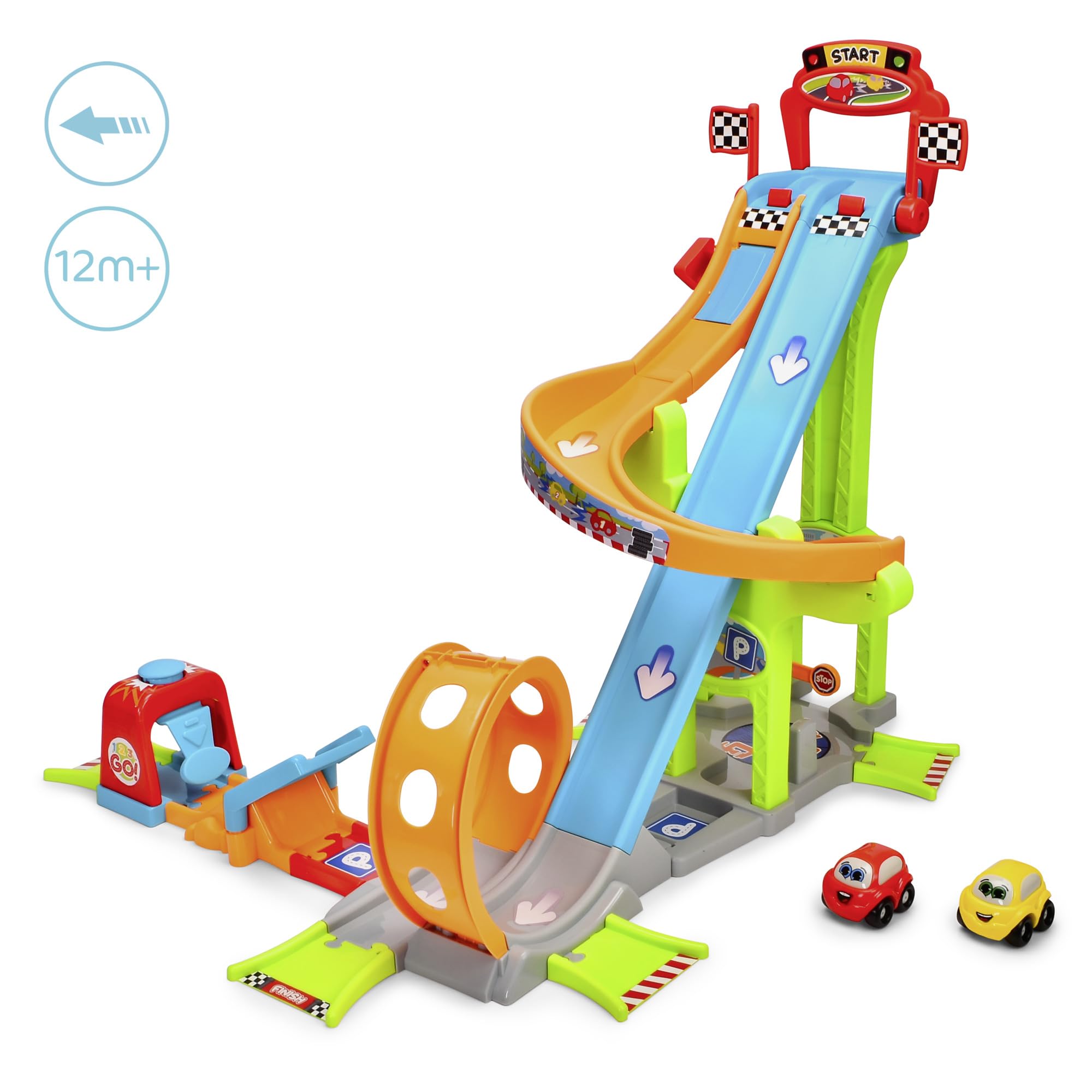 Dickie Toys ABC Jays Jump N Fun Tower (66 x 72 x 64 cm) Circuit de Course à partir de 1 an avec Boucle, charpente et 2 Voitures Jouet, autoroute Jouet pour bébés et Enfants à partir de 12 Mois