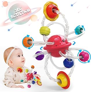 Baby Teething Toys for Babies 6-12-18 Months Textured Planet Hand Catching Ball Hand Teether Baby Rattle Toy 6 to 12 Month Multi Sensory Learning Infant Loop Toy Ball Baby Girl Boy Gift Grasp Chew Toy