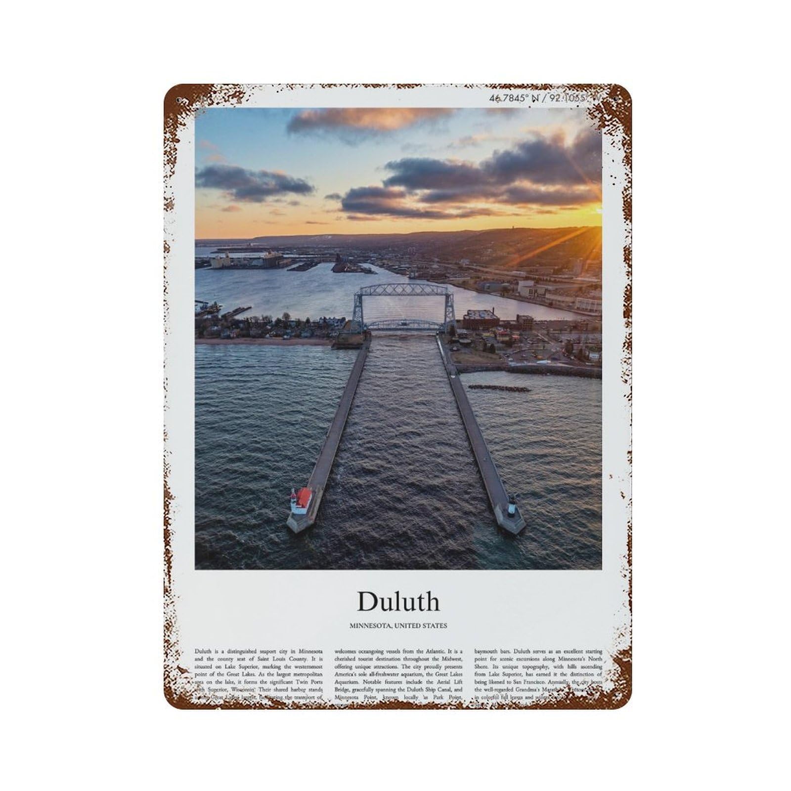 xiaoxiaoshen Duluth Minnesota, United States, USA City Scenery Wall Decor Art Metal Tin Poster Modern Home Decor Art Home Bar Shop Decorations Vintage Sign 40x30cm