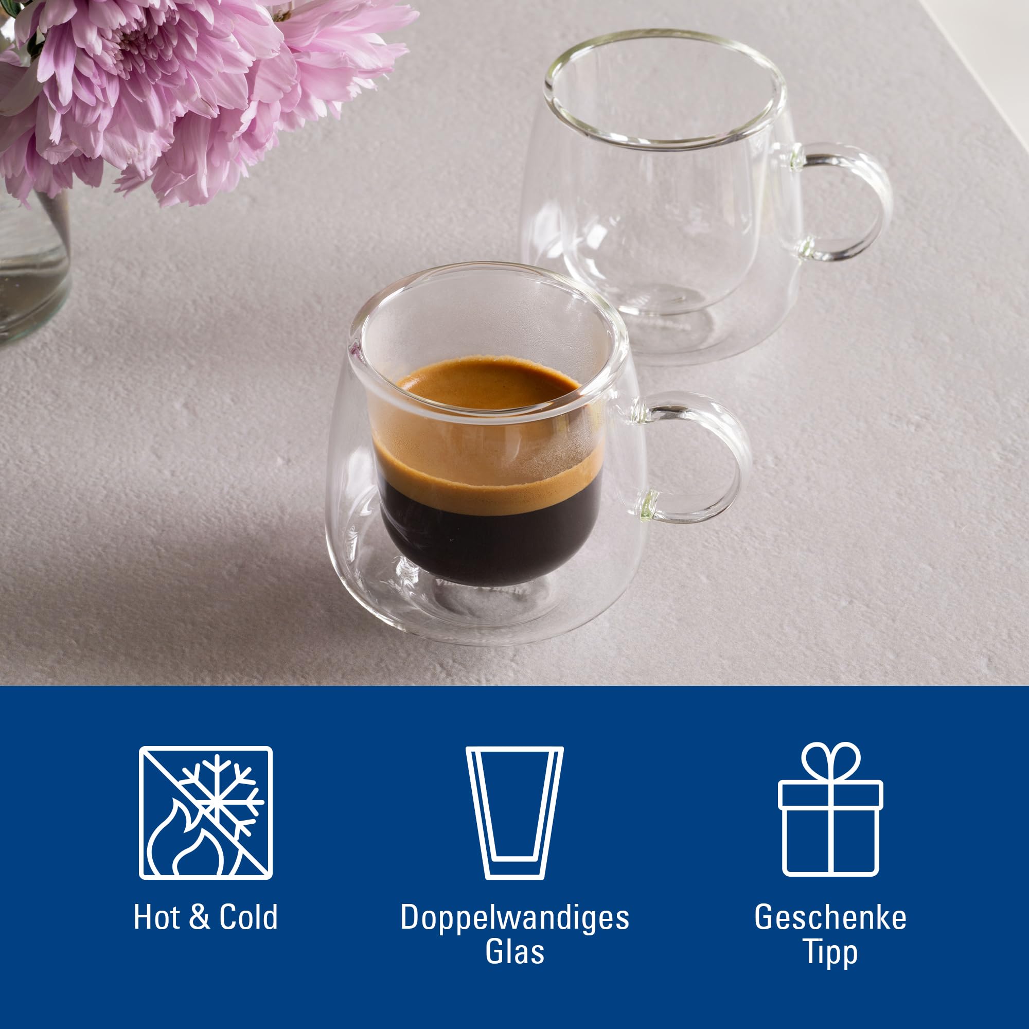 Villeroy & Boch – Artesano Hot&Cold Beverages szklanka do espresso, zestaw 2 szklanek, podwójne ścianki do napojów, 60 ml, szkło borokrzemowe, zmywarka, mikrofala