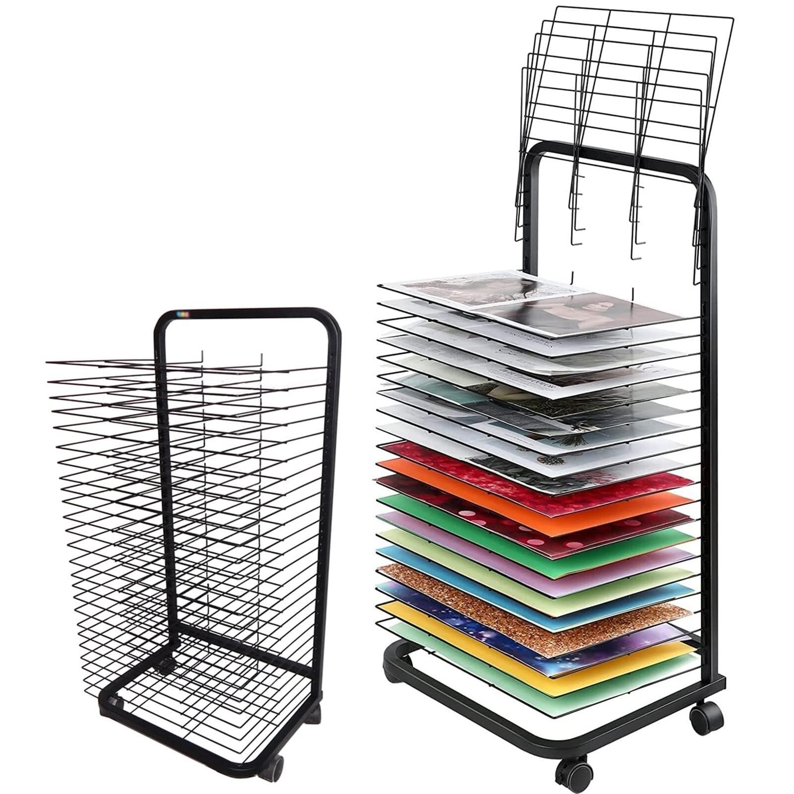 PPXCZZ Wire Art Drying Rack with 20 Shelves, Mobile Metal Art Cart with Wheels, Stackable & Space-Saving for Classroom and Studio(25 Shelves)