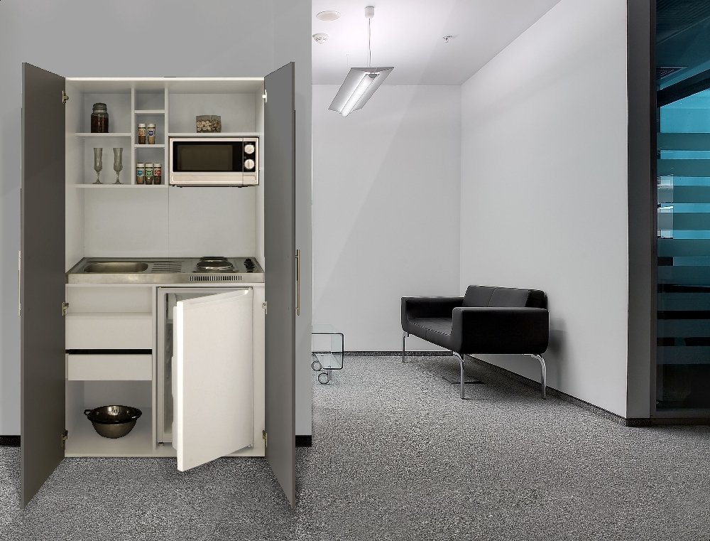 respekta Single Büro Pantry Küche Miniküche Schrankküche weiß Front grau Mikrowelle
