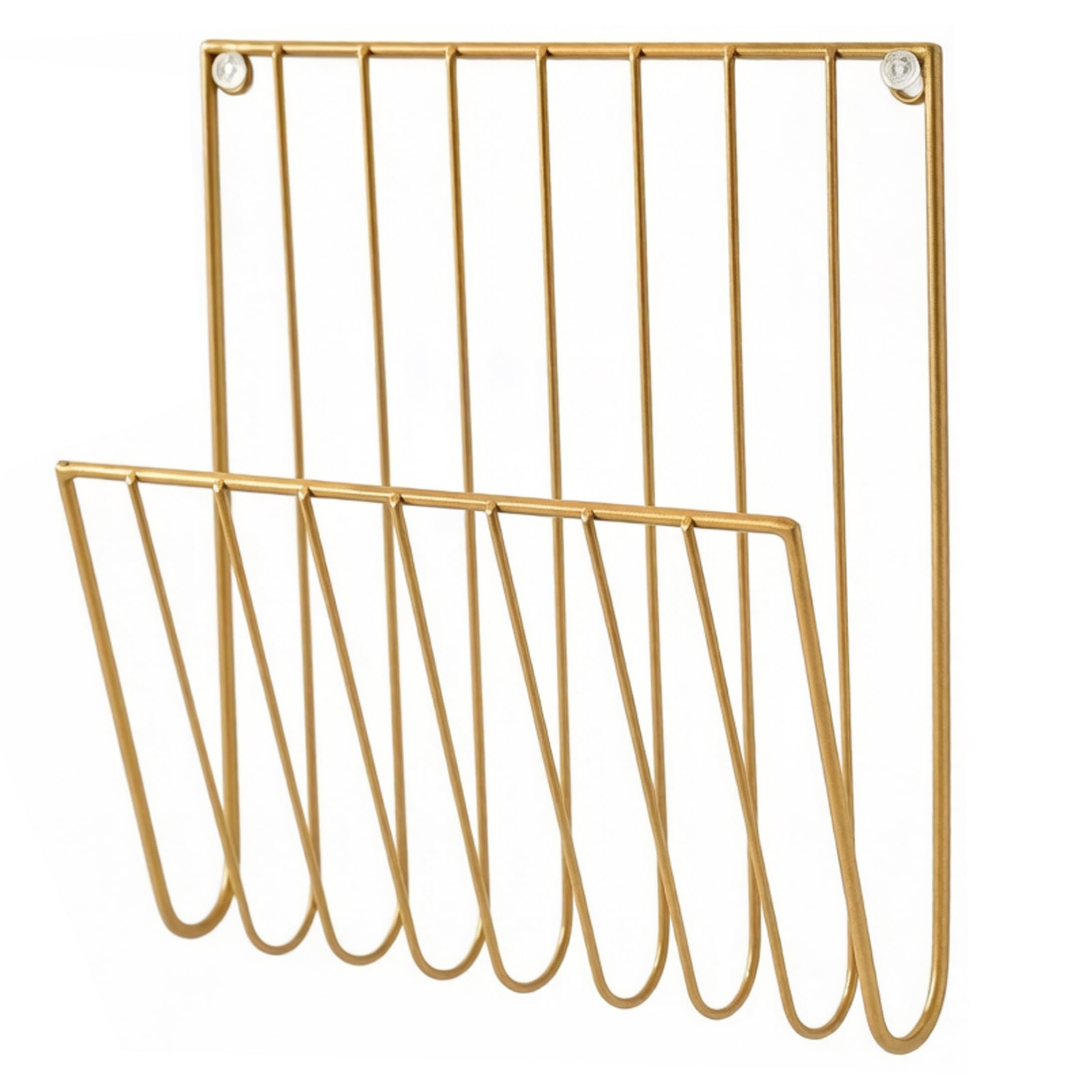 Wilafury Gold Metal Magazine Rack, Wall Mounted File Holder, Iron Mail Organizer Newspaper Holder Space-Saving Wire Shelves For Letters Folders Papers,