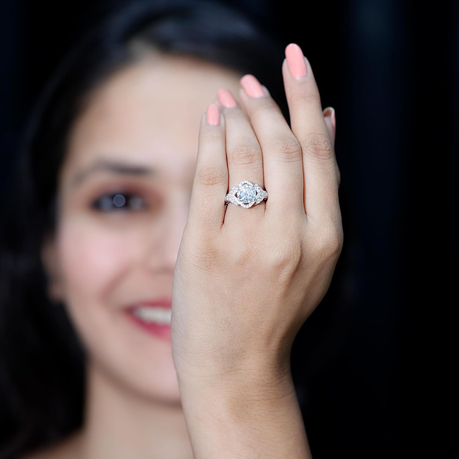 Certified 2 Carat Moissanite Vintage Engagement Ring in Silver, D-Vs1 Quality, Moissanite Statement Ring (Ideal For Gift)