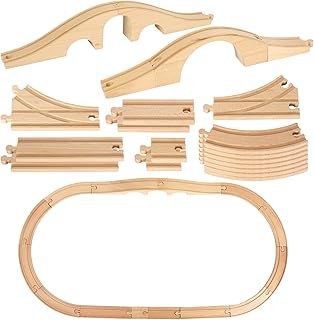 JarThenaAMCS 24Pcs Wood Train Track Expansion Set - Wooden Train Track Connectors & Adapters - Train Bridges & Straight Tracks - Accessories for Most Major Toy Trains - Railway