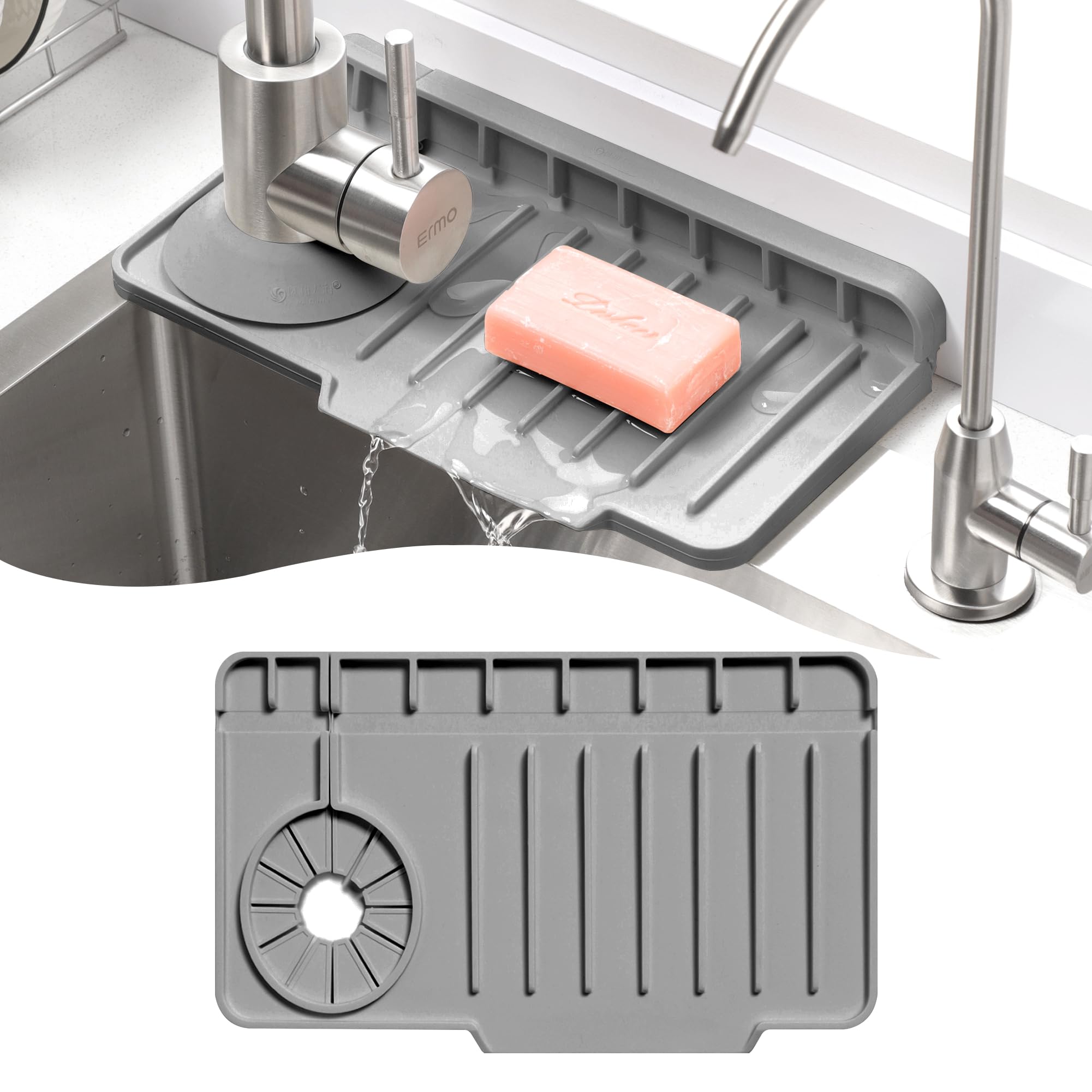 Volminex Silicone Sink Faucet Mat, Splash Guard Mat, Grey, 27×15cm