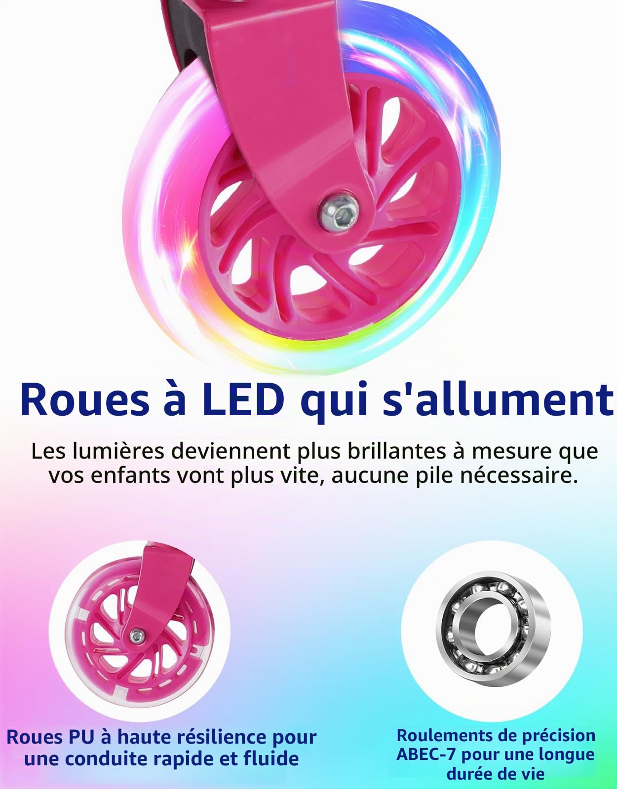 BELEEV V1Plus Trottinette Enfant 3 à 12 Ans, Pliable Trotinette à 2 Roues | LED Lumineuses, Deck, 3 Réglables en Hauteur, Plateau Antidérapant,Trottinette avec Support pour Filles et Garçons, Scooter