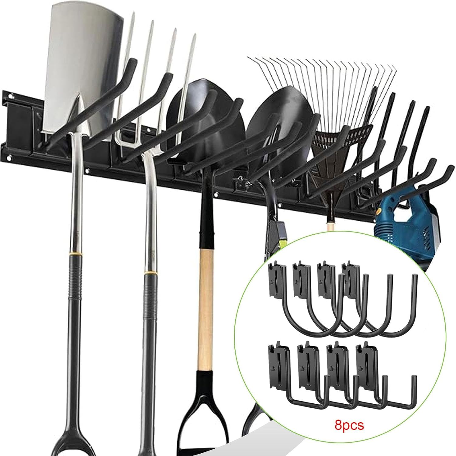 8Pcs J Hooks Black Heavy Duty Carbon Steel Garage Storage Hooks for Tools Trailer Accessories 6.25in Long