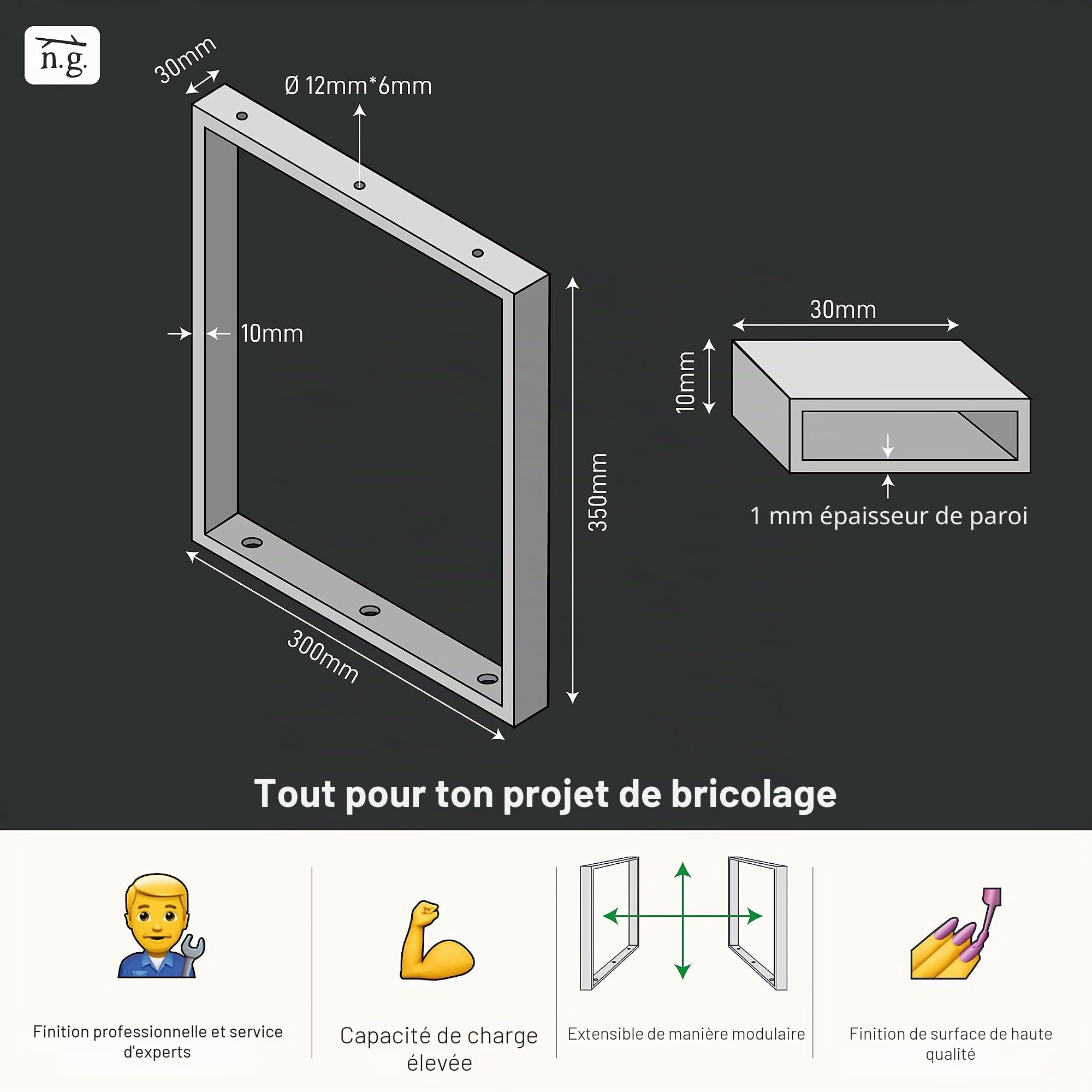 Natural Goods Berlin 2X étagère RAHMEN, système d'étagères en Cube pour étagère de 30 cm, Support d'étagère, étagère Murale, Support Mural, Cadre latéral Libre en métal (Noir, 30 x 35cm)