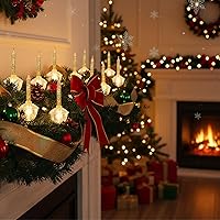 Vista 4 de Juego de luces tradicionales tipo burbuja de Navidad y ensartador de 2 paquetes: 7 bombillas transparentes con purpurina dorada para iluminación