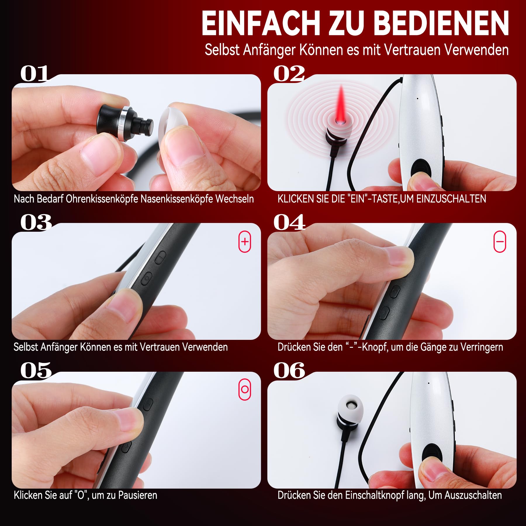 VAYALT Tinnitus Infrarot Ohrstöpsel, 2-in-1 Rotlichttherapiegerät für Nase Ohren, Rotlicht Nase mit 650nm Wellenlänge, Infrarot Unterstützung zur Linderung von Tinnitus
