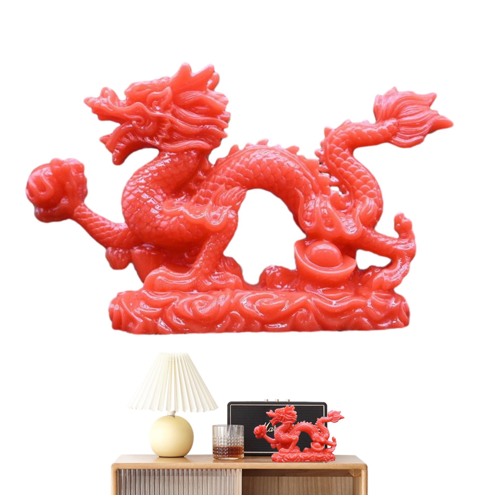 FLAVAS Jade Resin Dragon Statue - Beautiful Resin Animal Figurines,Beautiful Green Dragon Sculptures, Feng Shui Prosperity Statue, Chinese Feng Shui Dragon Collectibles, Dragon Living