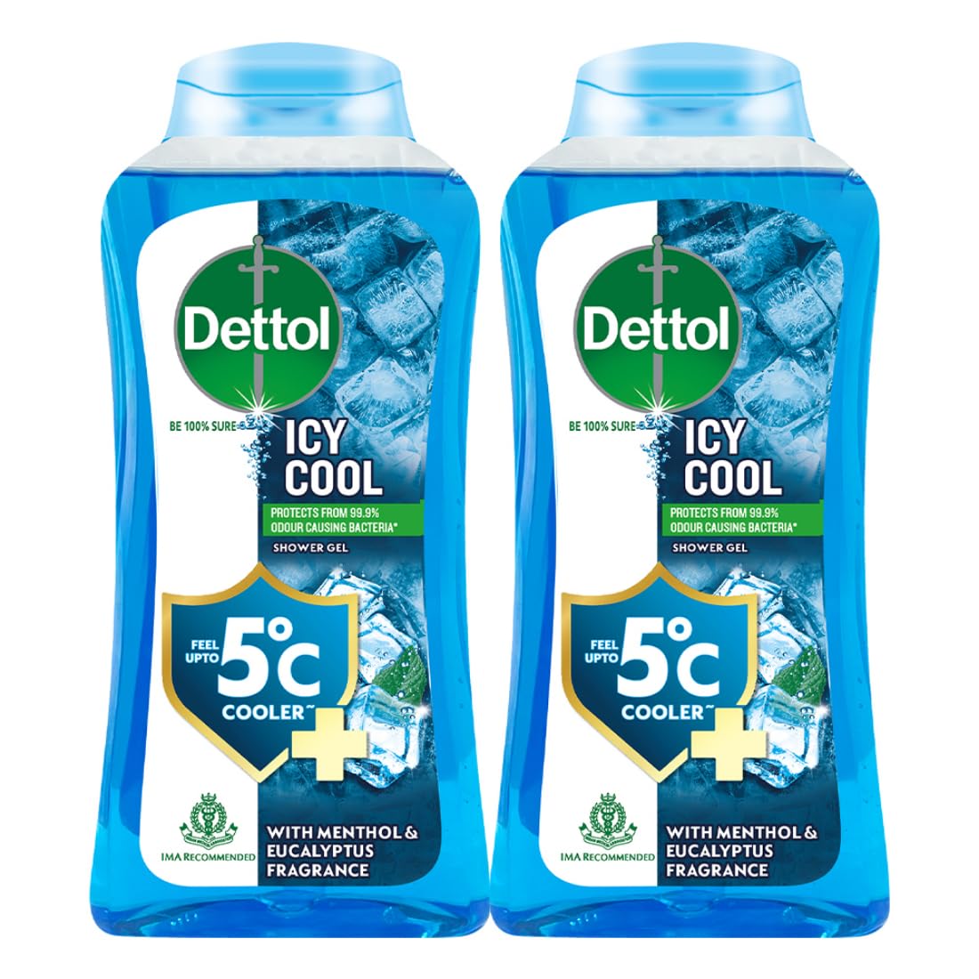 Dettol Icy Cool Body Wash and Shower Gel Bottle for Men | Goodness of Salicylic Acid | Menthol Freshness | 250ml Pack of 2