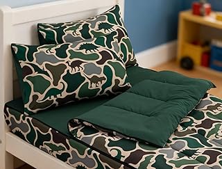 Meeting Story Zippable Bedding Twin,Dinosaur Camo Bedding Set Zip Up Comforter Bed in a Bag with Fitted Sheet and 2 Pcs Pillowcases(Green,Twin)