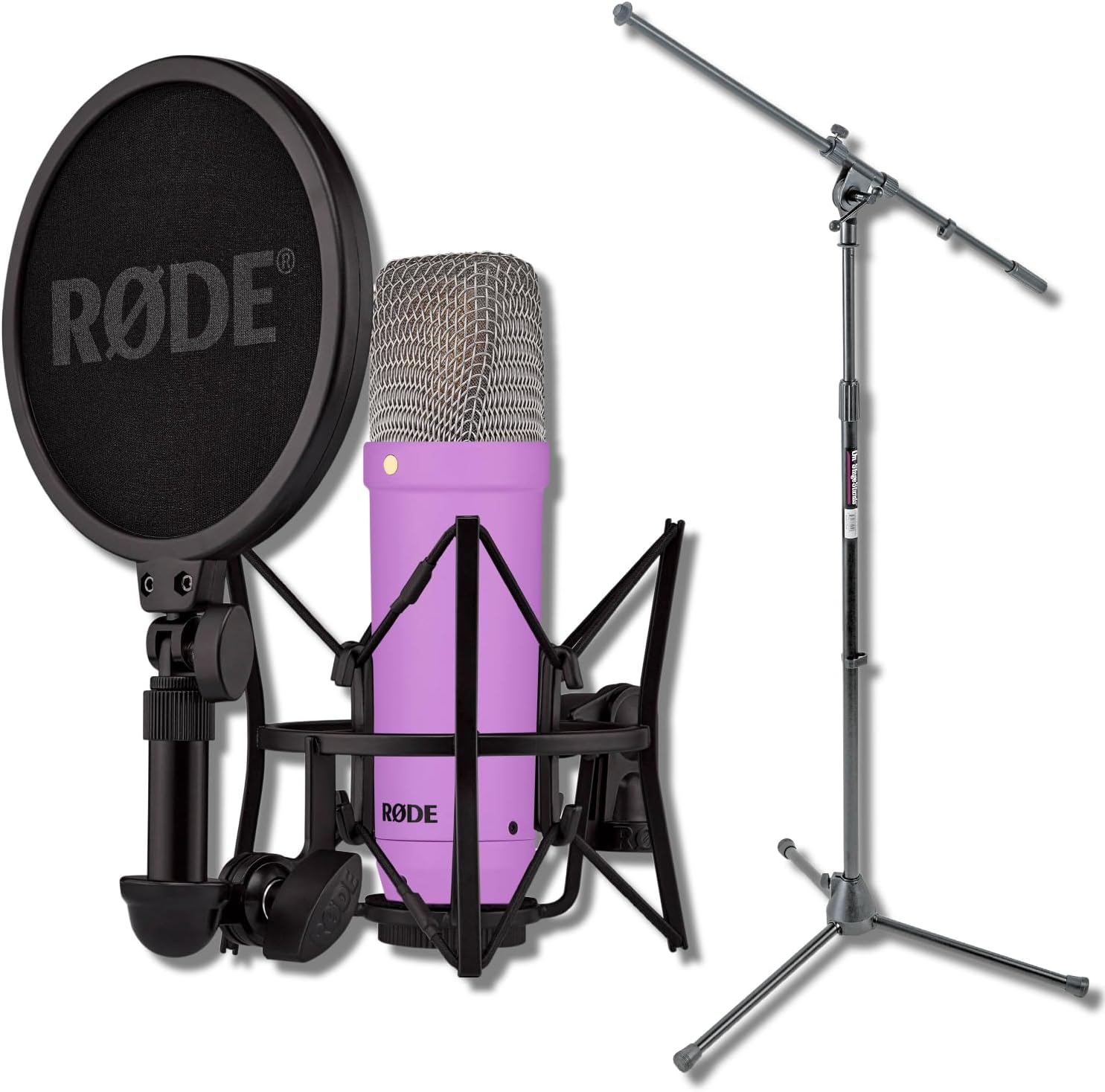 Rode NT1 Signature Series - Purple Condenser Microphone with SM6 Shockmount, Tripod Base Microphone Stand and Pop Filter