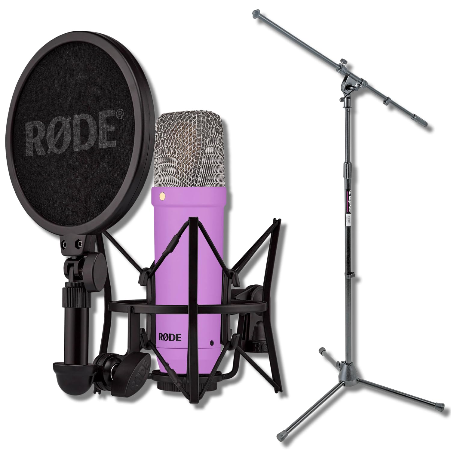 Rode NT1 Signature Series - Purple Condenser Microphone with SM6 Shockmount, Tripod Base Microphone Stand and Pop Filter
