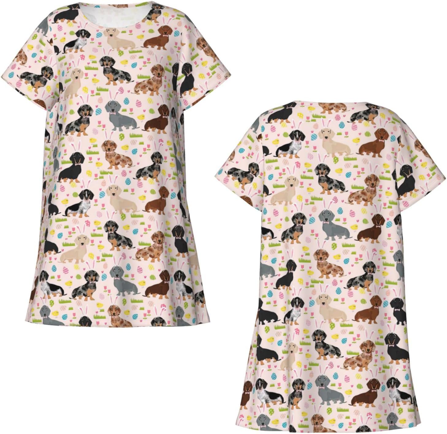 dog flower Print Sleep Shirts for Women Short Sleeve Night Shirts for Sleeping Pullover Nightgown