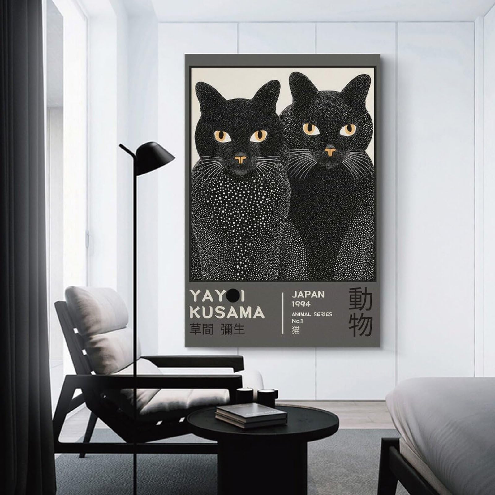 Junmoney Yayoi Kusama Black Cats Exhibition Poster Room Decor Wall Art, 16x24inch(40x60cm), for Gallery Wall Decor And Room Displays, Decorative Artwork with Flexible Styling
