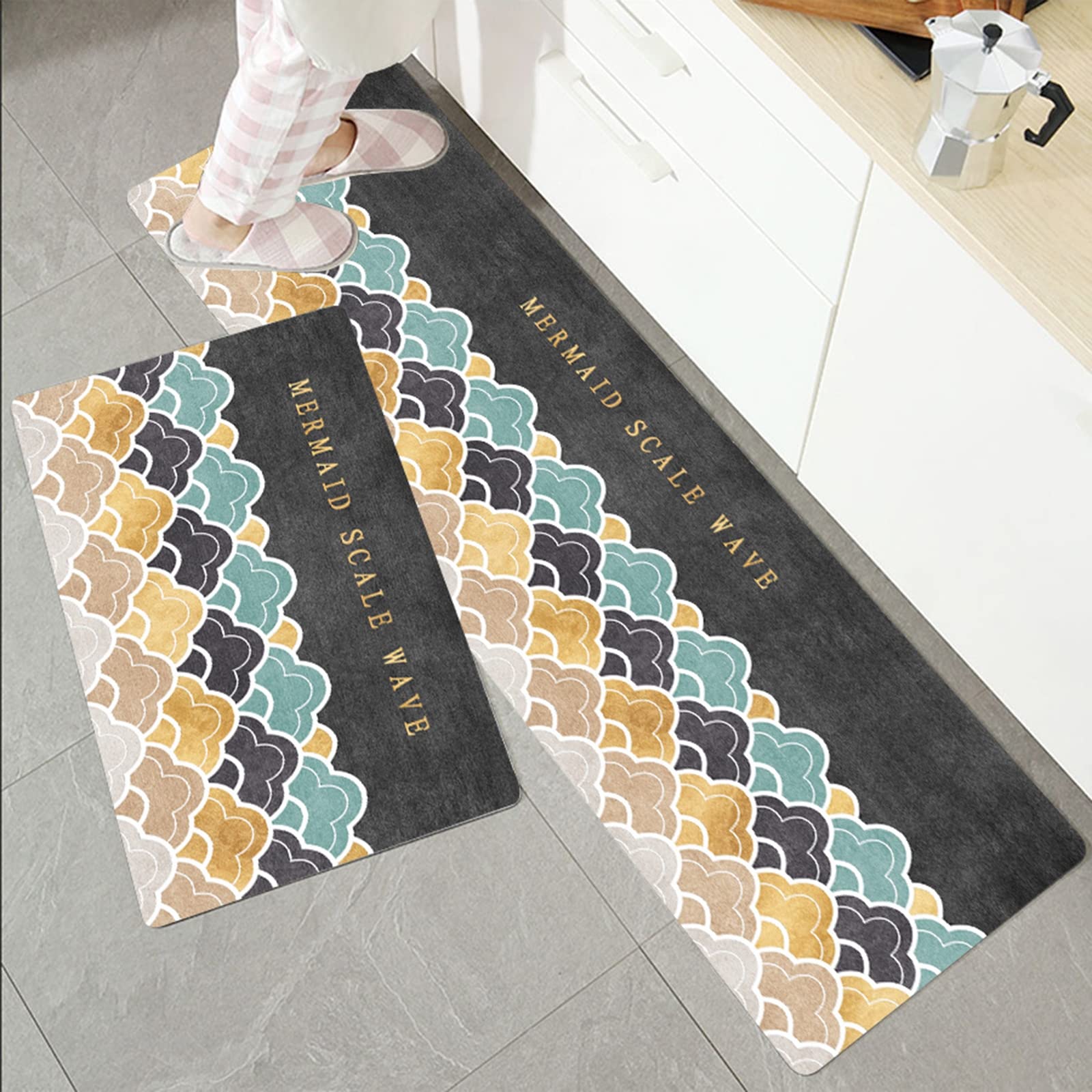 ZYFAB PVC Küchenmatten, Anti-Ermüdung Bodenmatte rutschfest Küchenbodenmatten Nordisch Leder Küchenteppich Wasserdicht Spülbeckenmatte Innenbereich,K,45 * 120cm