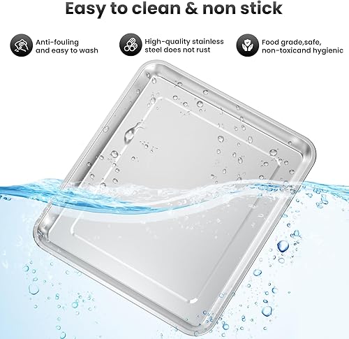 Miniatura 8 de Juego de 2 bandejas para hornear, bandeja profesional para horno, compatible con freidora de aire Cuisinart TOA-060 y TOA-065 de acero inoxidable