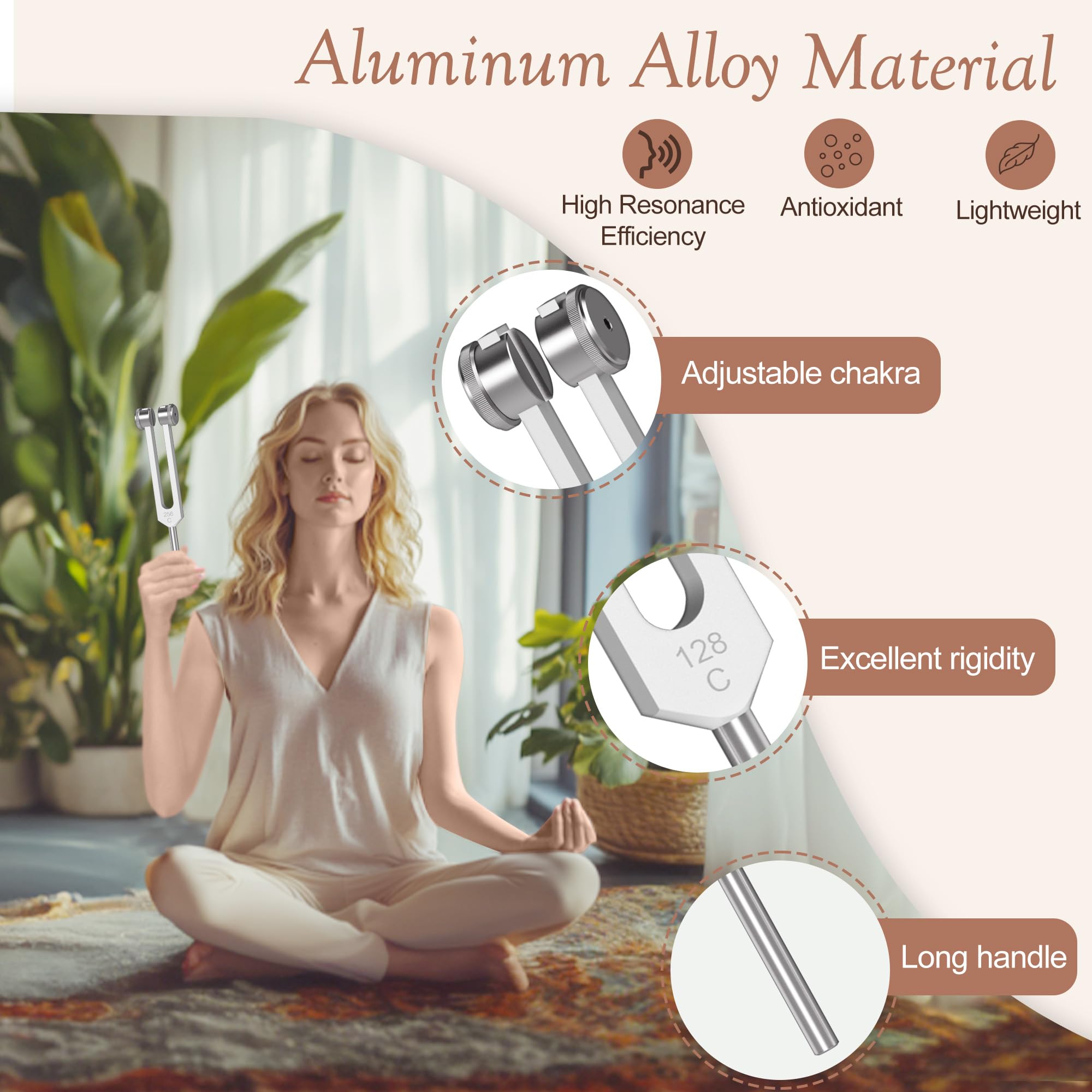 Stimmgabel Set, 6 Stück, 128 Hz, 256 Hz, 512 Hz, 1024 Hz, 2048HZ,4096HZ, Chakra-Stimmgabeln für die Yoga, Meditation, Chakra Balance, Entspannung (mit Hammer)