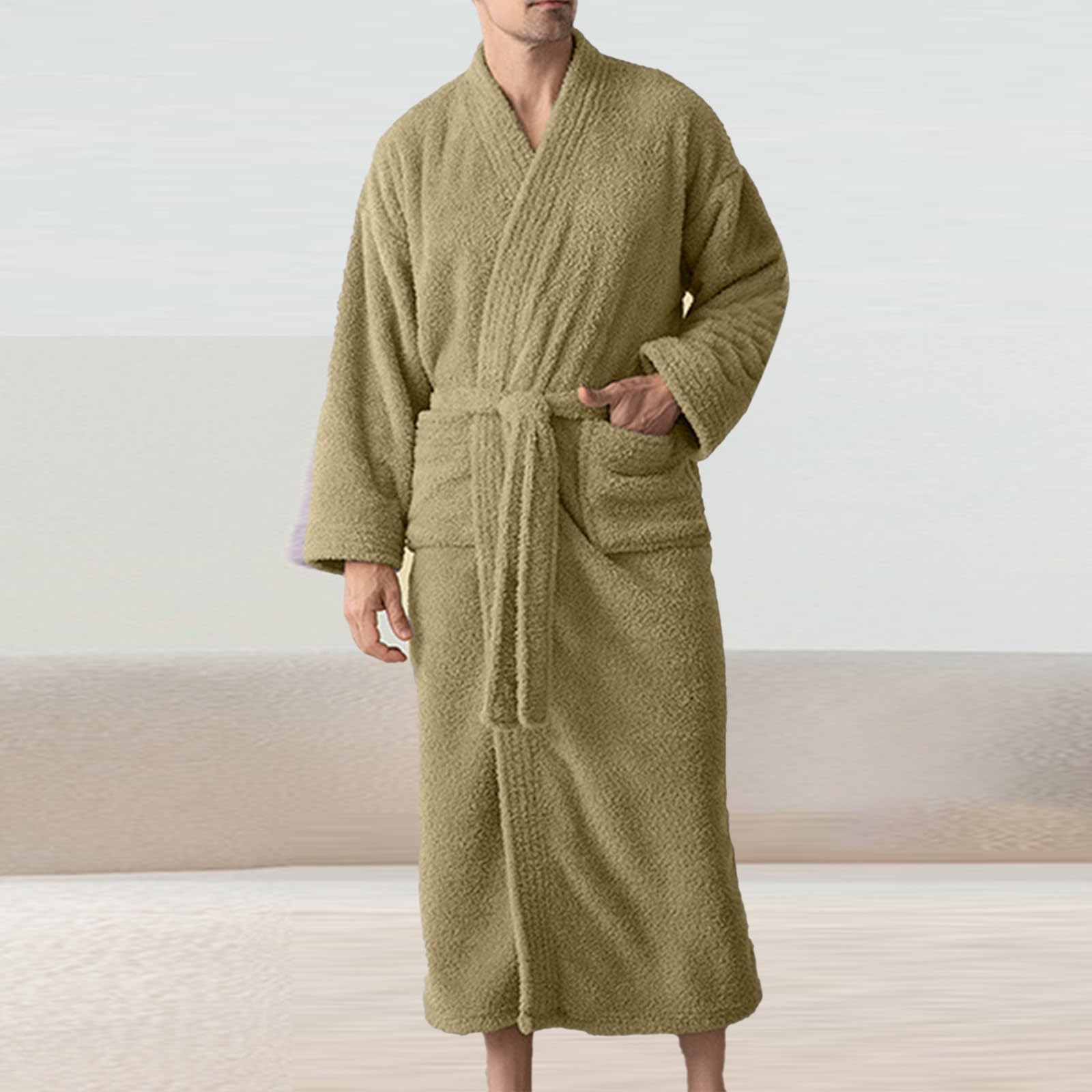 Générique Peignoir de Bain Homme Robe de Chambre Chemise de Nuit pour Homme, Peignoir à col Kimono, vêtements d'intérieur