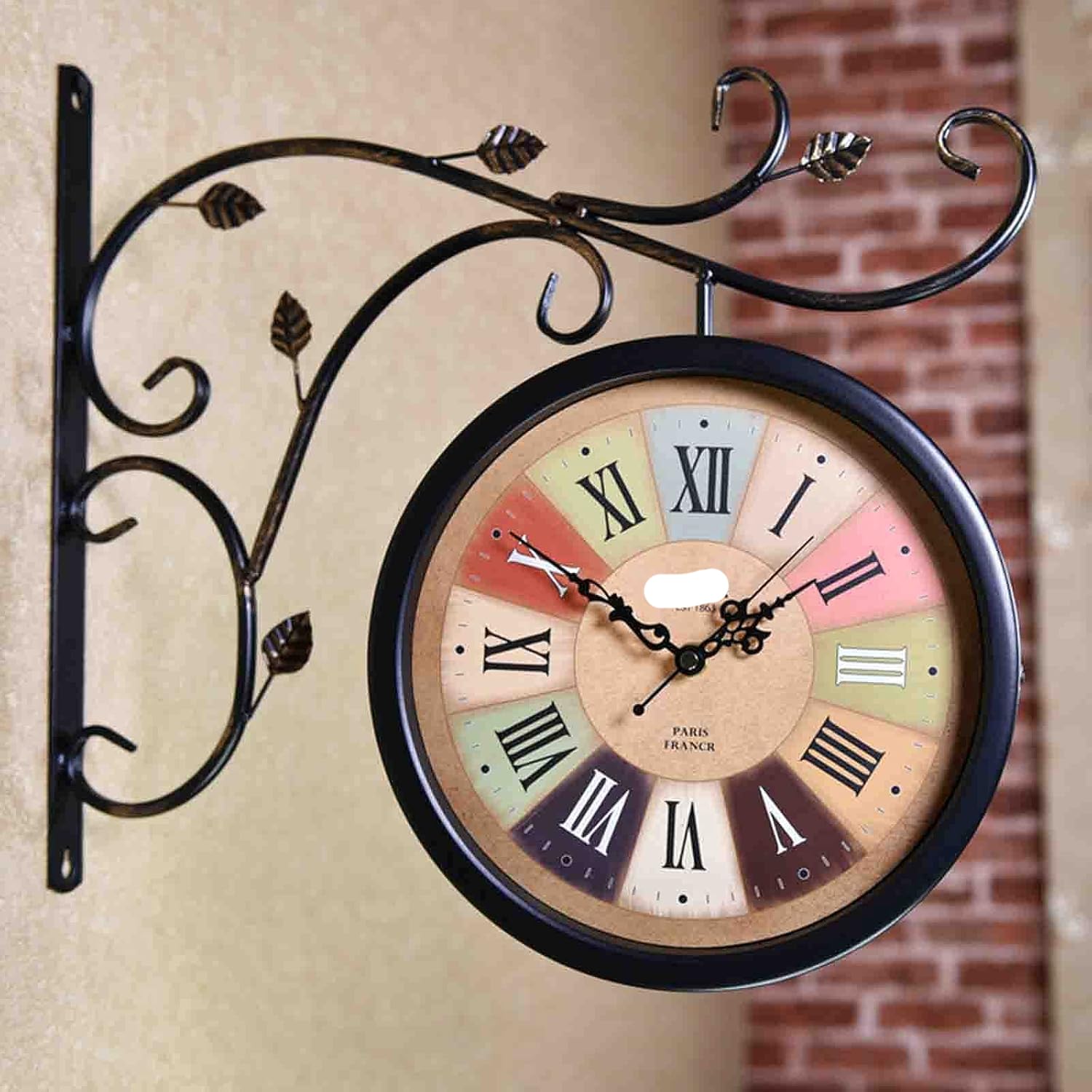 MYUYEE Retro Double-Sided Wall Clock, Double-Sided Wall Clock Station Retro Dial with Stem Fixing Pendulum for Indoor and Outdoor Home Garden - Unique Wall Clocks