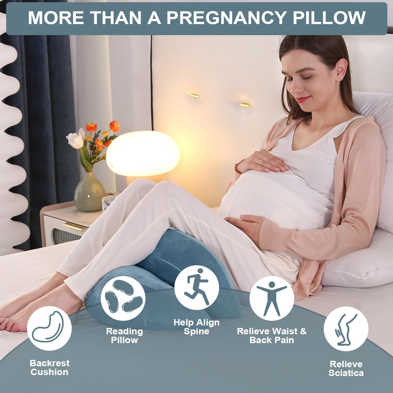 SHANNA Cuscino Gravidanza per Dormire, Cuscino allattamento e Gravidanza, 2024 NUOVO Cuscino Comfort Regolabile per Tutto Il Corpo, Maternità e Cuscino Supporto, Fodera Rimovibile e Lavabile (Azul)