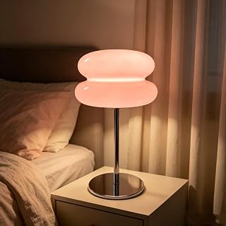 taotanra- Mushroom Bedside Table Lamp, Mid-Century Modern Bedroom Table Lamp, Retro Dimmable Bedside Lamp, Cute and Cool Home Decor (Pink)