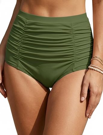 Womens High Waisted Bikini Bathing Suit Bottoms Swimsuits Tie Side Tummy Control Full Coverage Swimwear Ruched