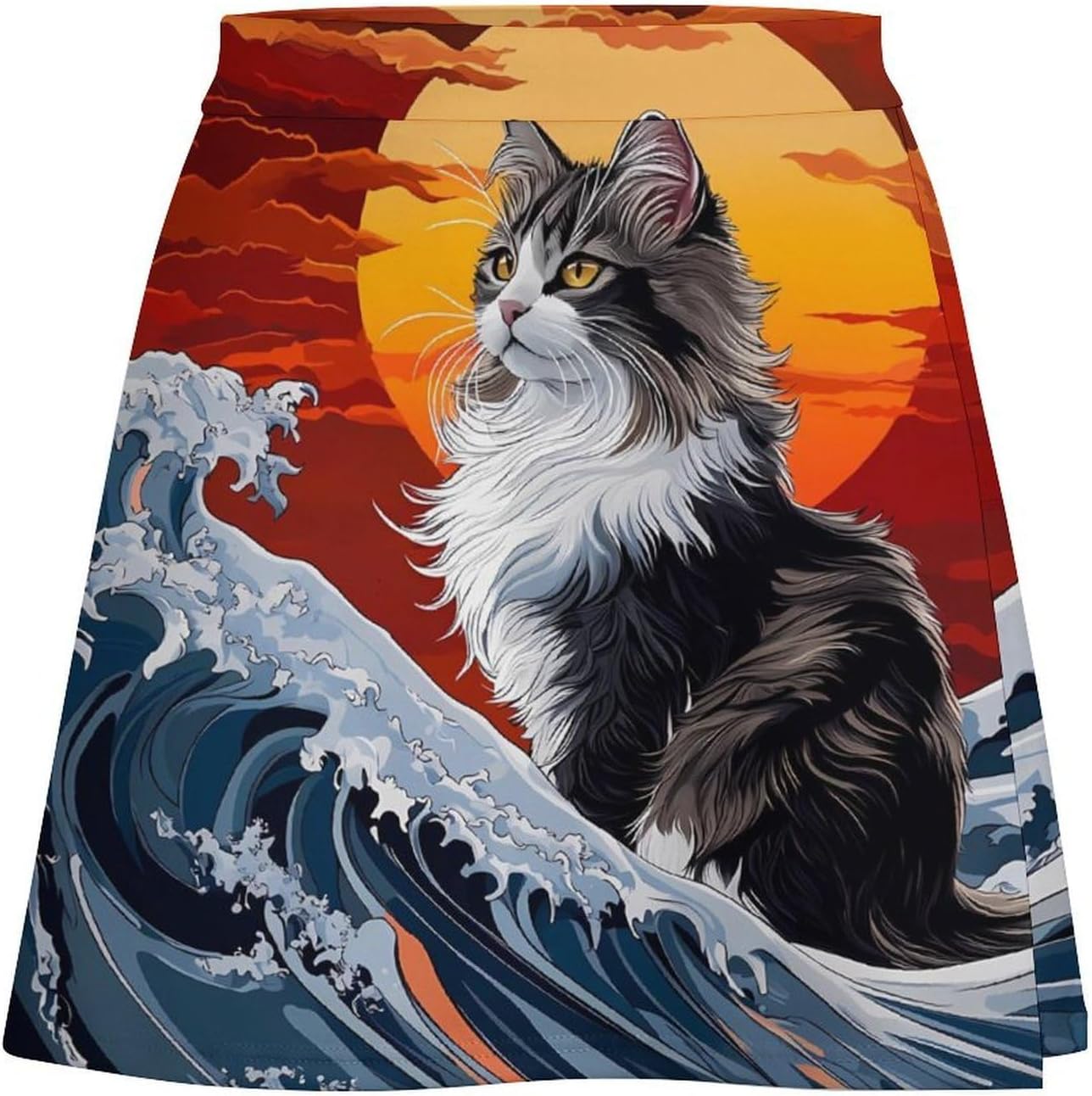 Japanese Cat Ocean Wave Skorts for Women Mini A-line Skirt Casual Tennis Golf Short Skirts