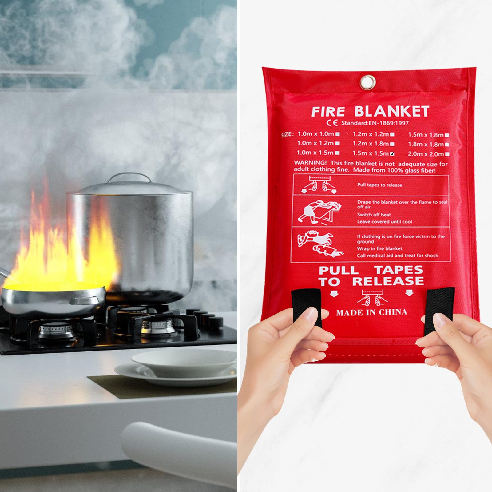 Nizirioo Manta Ignifuga,1.5 * 1.5m Mantas Ignífugas,Manta Apagafuegos,Manta De Fuego De Fibra De Vidrio Para Cocina,Chimenea,Camping,Autocaravanas,Barbacoa