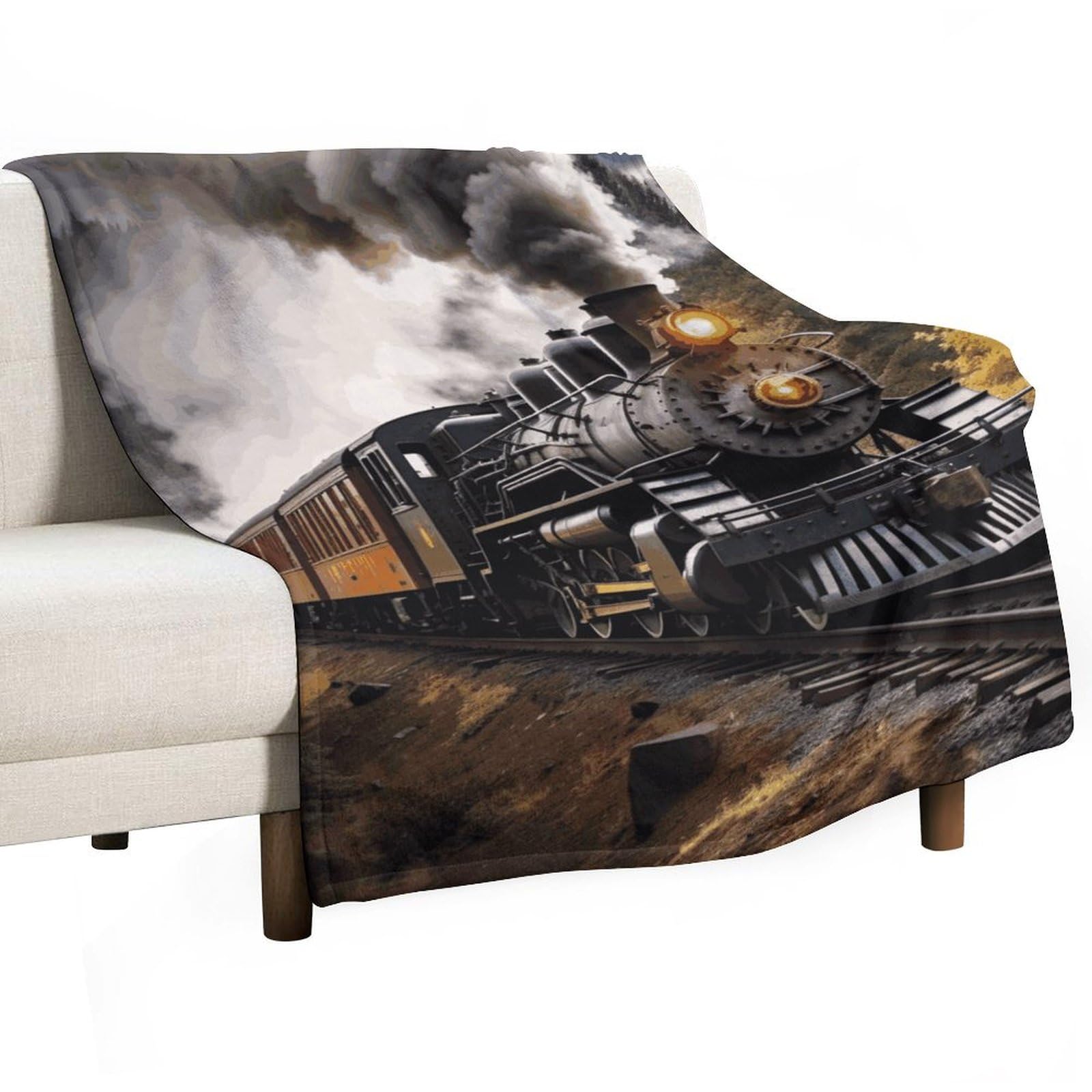 Couverture en flanelle confortable à motif train, le cadeau idéal pour passionnés