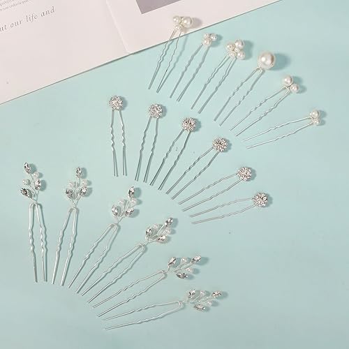 Miniatura 2 de Yandino Juego de 18 horquillas para el cabello de novia, boda, accesorios para el cabello, joyería para damas de honor, pieza de pelo plateado para