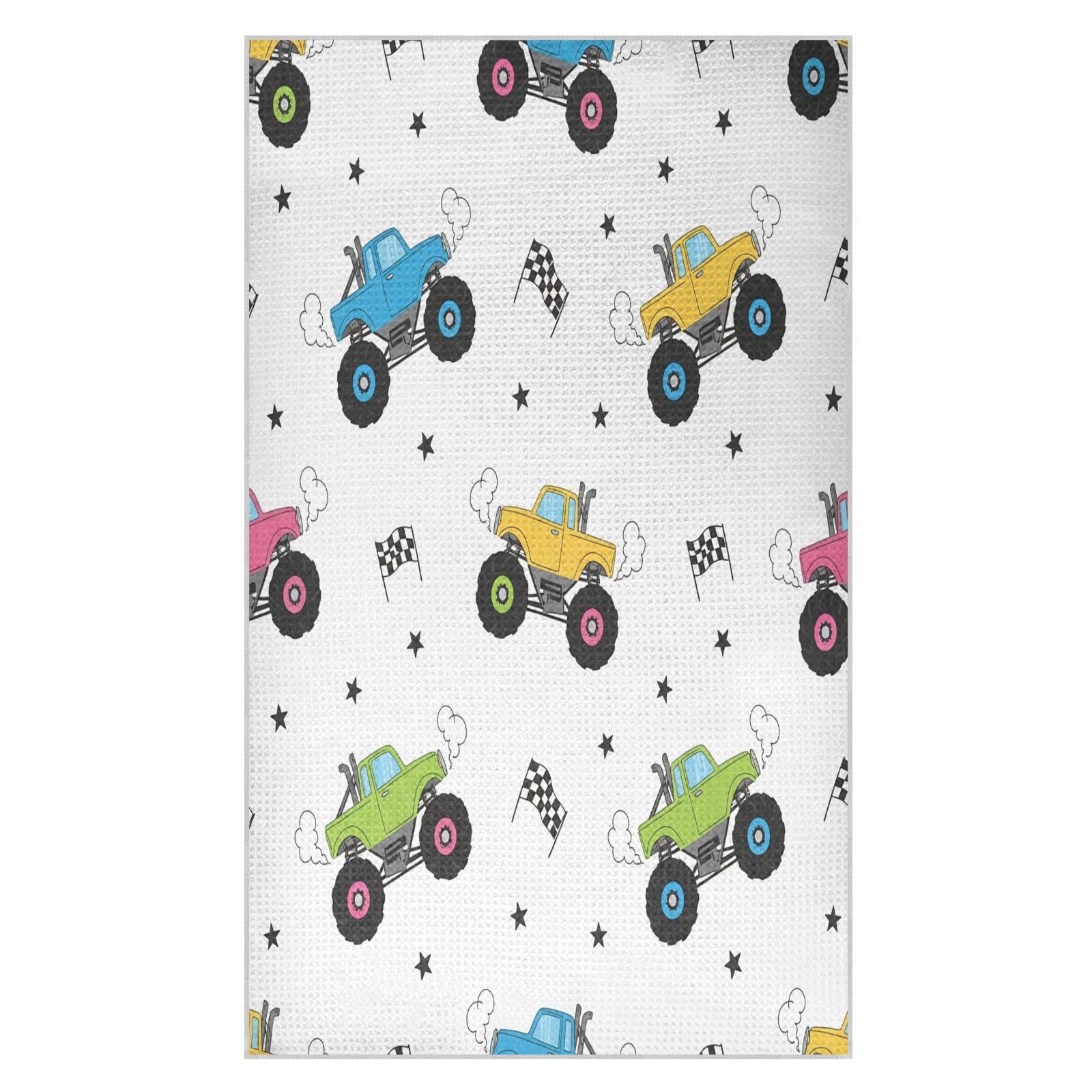 BURSTDDY Monster Trucks Kitchen Towels,Absorbent Dish Towels 1 Pack