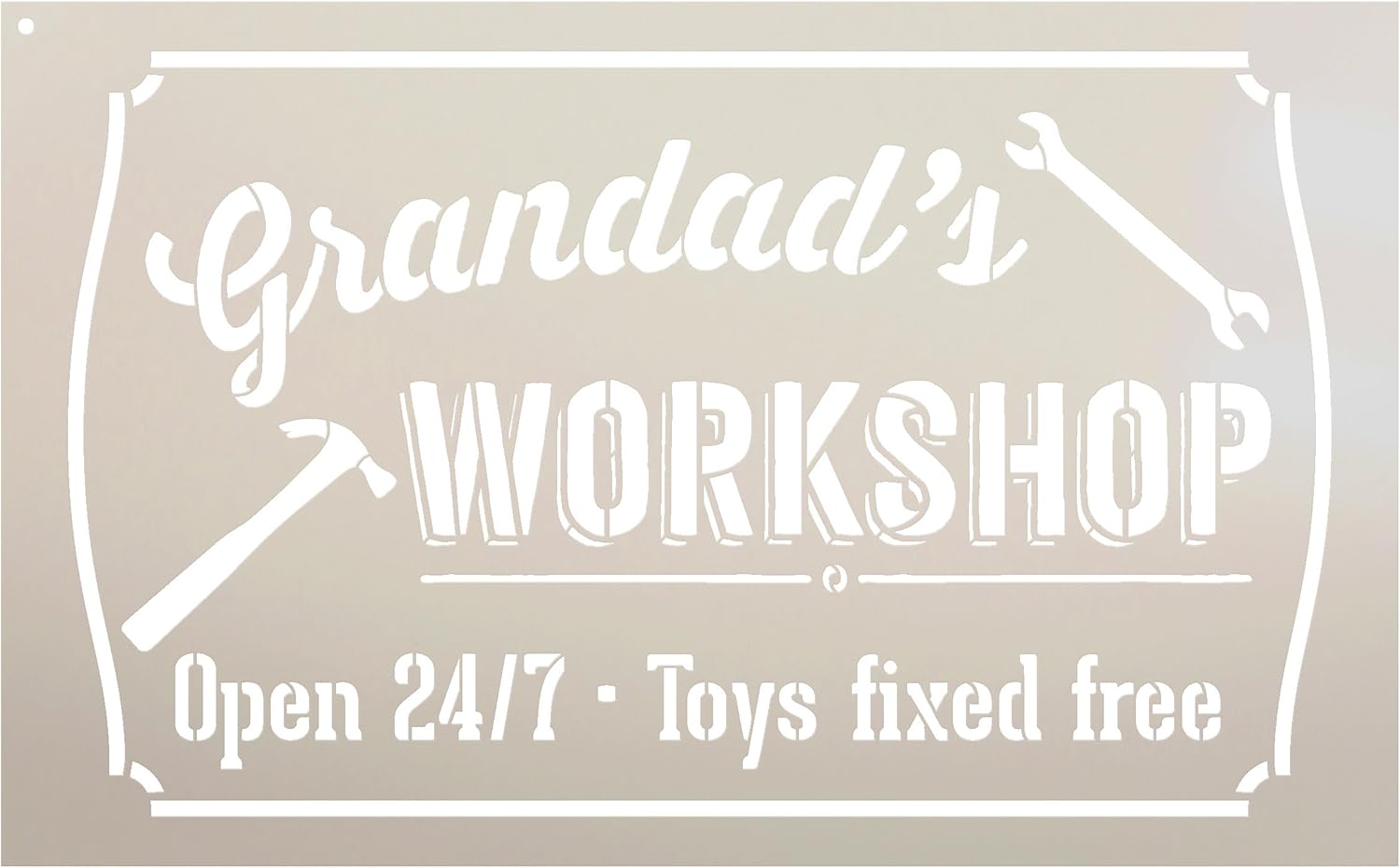 Grandad's Workshop - Open 24/7 Sign Stencil by StudioR12 | Reusable Mylar Template | Use to Paint Wood Signs - Pallets - DIY Grandpa Gift - Select Size (25 x 16)