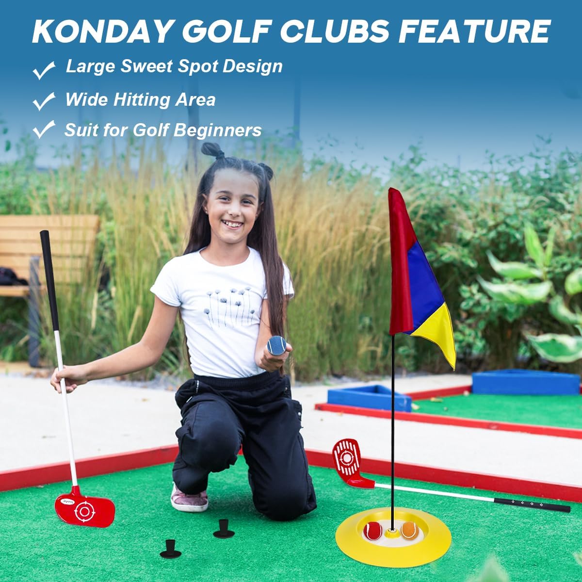 ジュニアゴルフクラブ、Konday キッズゴルフクラブセット 子供用 ユース用 収納バッグ付き ゴルフスティックボール ターゲットフ