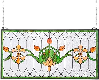 VEVOR Stained Glass Window Panel, 32 x 17 in, Tiffany Style Hanging Tran...
