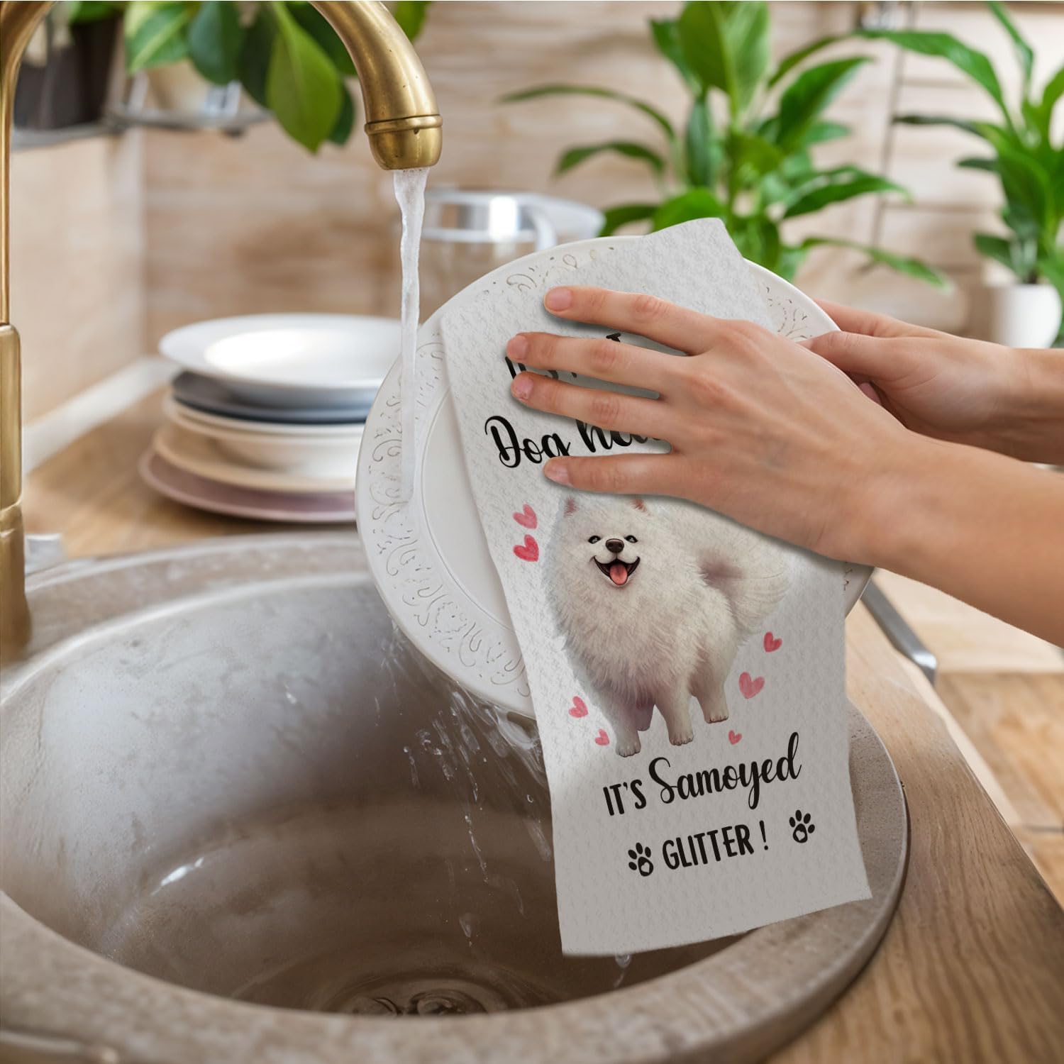 Samoyed Kitchen Towels, It’s Not Dog Hair It’s Samoyed Glitter Gifts for Women Dish Towels, Dog Lover Mom Owner Gifts Decorative Hand Towel for Bathroom, 16x24 Inch - Image 2